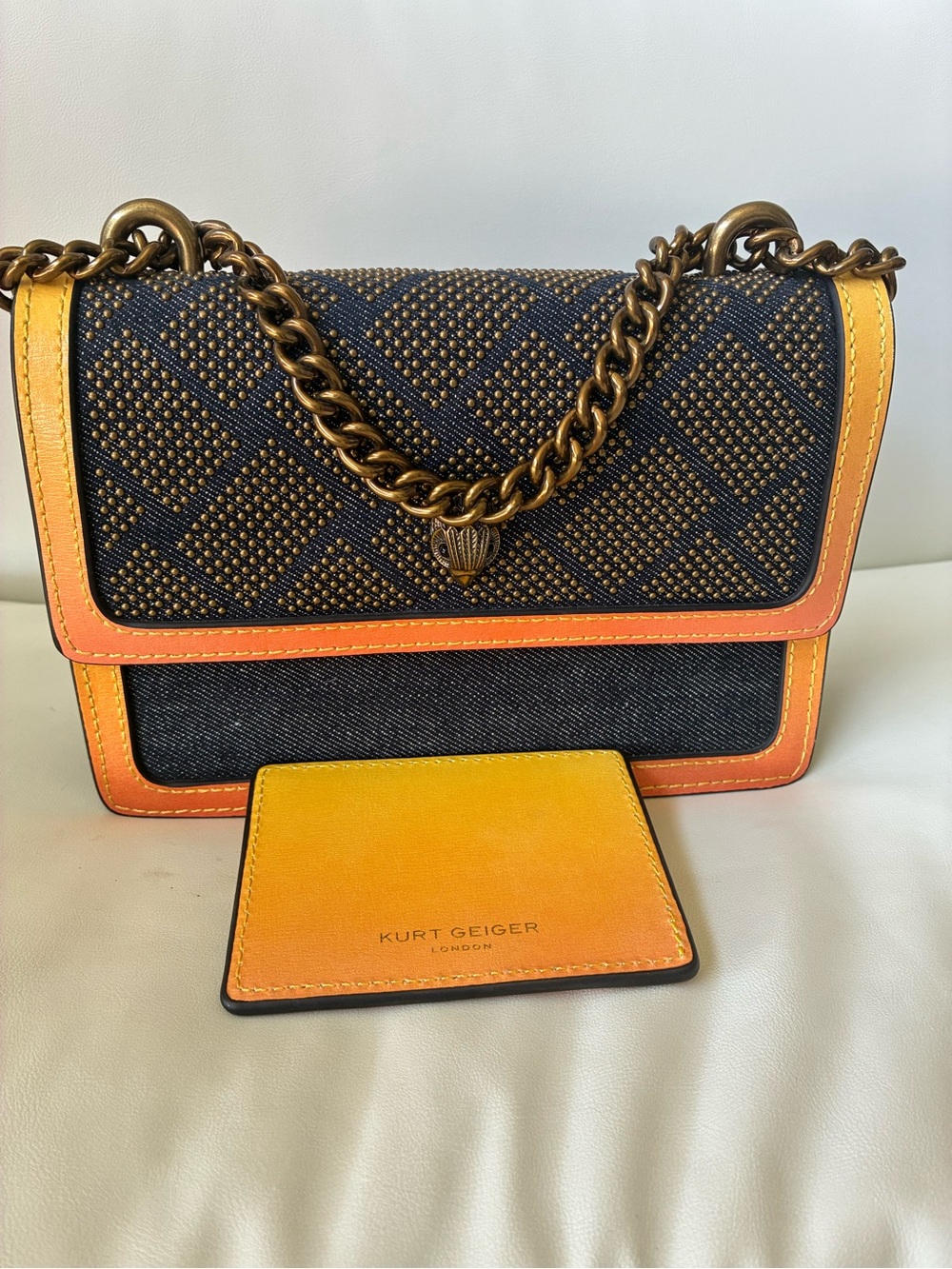Kurt Geiger 🦅 NWOT! RARE! Shoreditch  Denim Studded Ombre Chain Bag